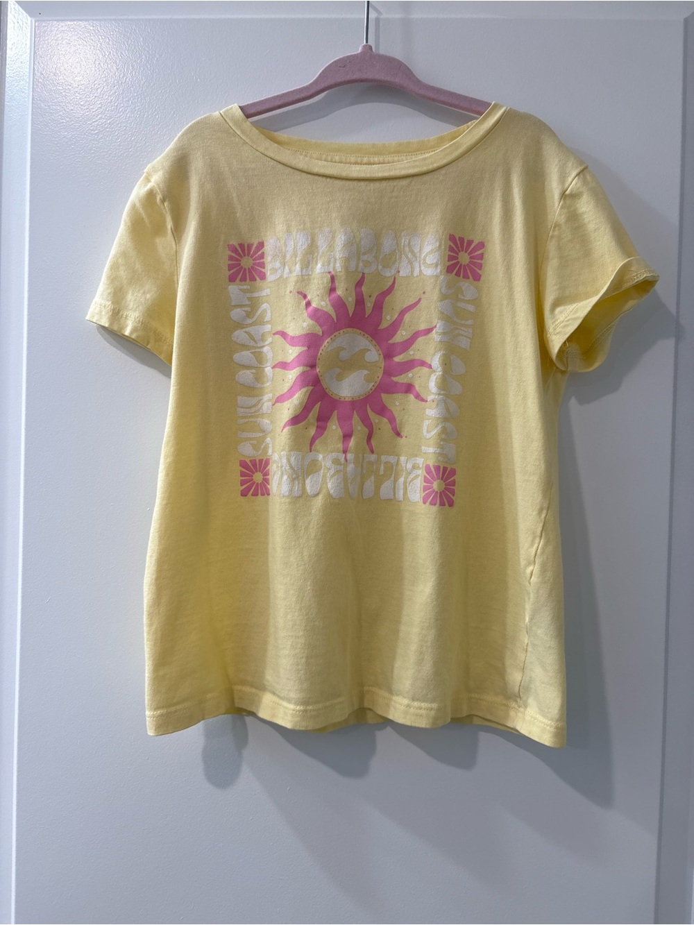 Billabong Yellow Tee with Pink Sun Graphic and White Accents - Picture 1 of 3